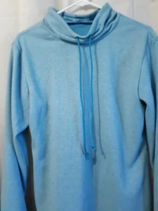 Cowl neck sweatshirt sz L Fuzzy soft fleece Aqua Blue Lounge wear OPTIONAL BOWS - Picture 1 of 4