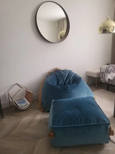 Teal And Gold Bean Bag And Table/foot Stool - Picture 1 of 11