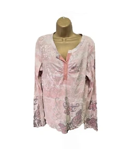 Vintage One World Top Women XL Pink Peach Butterfly Studded Paisley Ruched Fairy - Picture 1 of 8