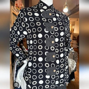 Marla Duran Black White Polka Dot Button Front Top Blouse L Made In USA - Picture 1 of 11