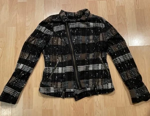 Free People Women’s Plaid Knit Moto Asymmetric Zip Lined Jacket Size 8 - Picture 1 of 10