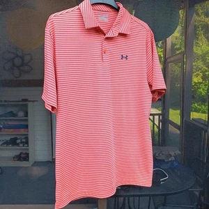 Under Armour Polo Uomo Sciolta Heatgear Golf Rosa Salmone Rigato, XL Extra - Foto 1 di 5