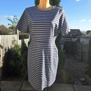 Warehouse blue and white Striped Short Smart Dress Ladies Womens UK 14 + pockets - Picture 1 of 11