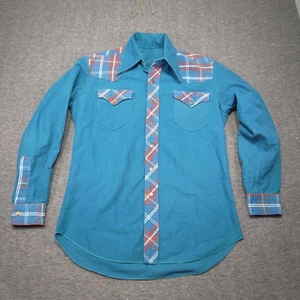 Vintage Lee West Cal 45 Western Hemd Herren Large blau kariert Cowboy 60er Flanell - Bild 1 von 9
