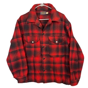 Vtg 60s Pendleton Shacket Men’s Medium Virgin Wool Button Jacket Plaid Red - Picture 1 of 13