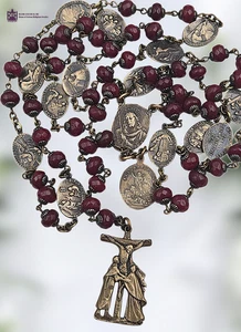 Kreuzweg Erbstück 51 Perlen Rosenkranz | Heritage Bronze | Rote Jade - Bild 1 von 8