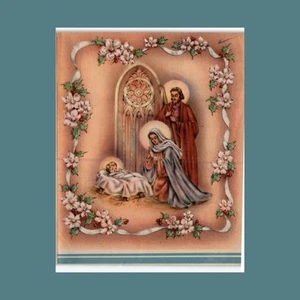 Vintage Weihnachtskarte Heilige Familie Krippe Brundage Gotik Dom Fenster - Bild 1 von 3