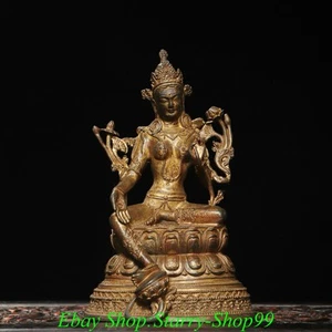 8.2'' Old Tibet Bronze Gilt Green Tara Mahayana Buddhism Goddess Buddha Statue - Picture 1 of 9