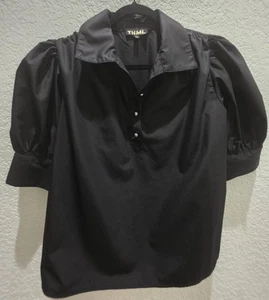 Anthropologie THML schwarzes Top Gr. S Bluse Puffärmel Knopf Preppy Büro - Bild 1 von 9