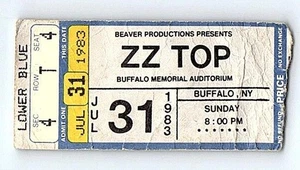 Biglietto concerto ZZ Top Stub 31 luglio 1983 Buffalo New York - Foto 1 di 2