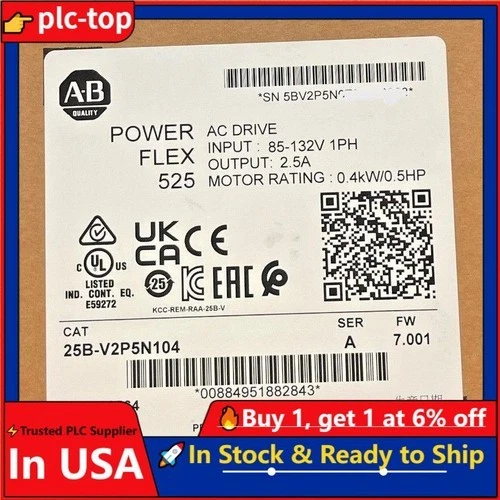 ALLEN-BRADLEY 1 PCS New AB 25B-V2P5N104 PowerFlex 525 0.4kW 0.5HP AC Drive AB 25BV2P5N104 USA