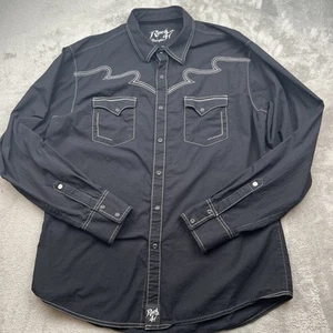 Rock 47 Wrangler Shirt Mens Sz XL Black With White Stitching Snaps Up Rockabilly - Picture 1 of 13