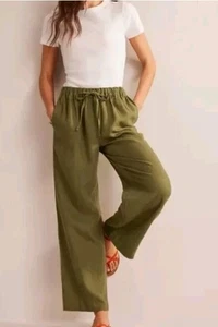 BODEN Relaxed Pull-on Linen Trousers Green SIZE UK 12 R0358 Preloved  A5 - Foto 1 di 4