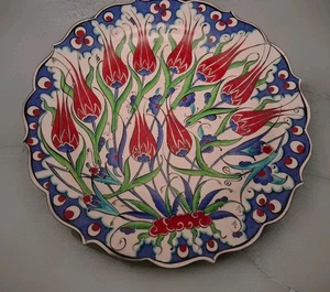 12" Türkischer Iznik Keramik Teller - Tulpengarten Blau Weiß Top  - Bild 1 von 2