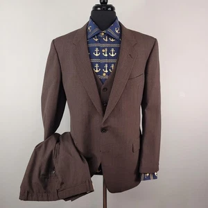 Vintage Woodmere 3 Piece Suit Mens 44R Brown Pinstripe Jacket Vest Pants 80s 90s - Picture 1 of 16