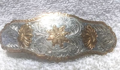 Альпака широкий розового золота серебра цветок ремня пряжка ручной работы женщин Мексика винтажный - Изображение 1 из 4