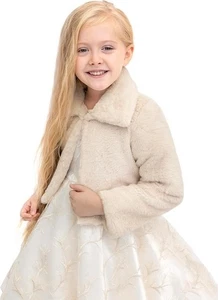 Lilax Girls Cozy Faux Fur Bolero Dressy Jacket Shrug, Beige Cream, Sz 9 - Picture 1 of 1