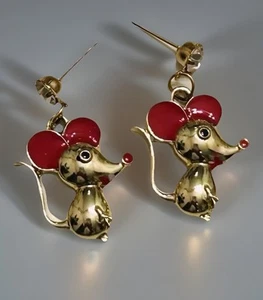 Betsey Johnson Gold Emaille Kristall Strass Cartoon Maus Ohrhänger Neu mit Etikett - Bild 1 von 7