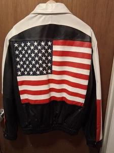 Vintage American Flag USA Leder Bomberjacke Herren Small - Bild 1 von 10