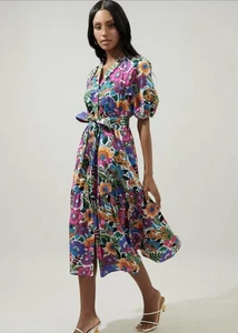 Neu mit Etikett $ 94 Sugarlips Santa Elena Wynette Stufen-Midikleid bunt Blumen Gürtel M - Bild 1 von 24