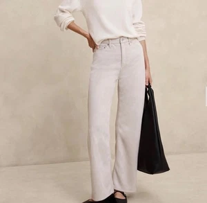 Jeans BANANA REPUBLIC pantaloni ultra alti gamba larga vegan scamosciati 33/16 tortora nuovi - Foto 1 di 7