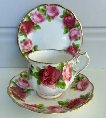 vintage ROYAL ALBERT bone china OLD ENGLISH ROSE Trio CUP SAUCER PLATE - image 1 of 4
