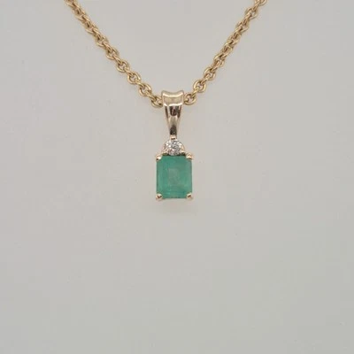 585er Gelbgold Anhänger 1  Smaragd & mit einem Brillant (ohne Kette) - Bild 1 von 3