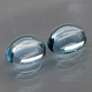 Oval Cabochon 9x7 mm.PAIR Ravishing Color Swiss Blue Topaz Brazil 5.01Ct. - Picture 1 of 6