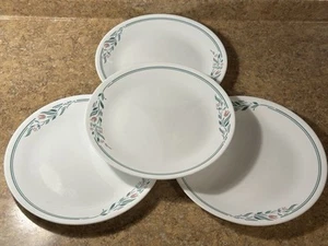 Set Of 4 Corelle Rosemarie Green Rimmed Dinner Plates Tulips 10 3/8" - Picture 1 of 8