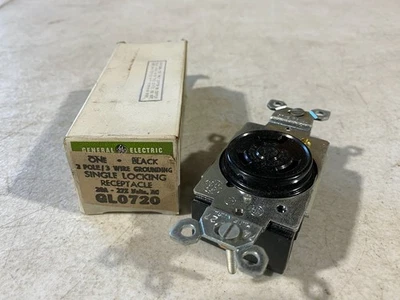 6 x GE GL0720 одиночный замок розетки 20A 277V черный 2 полюса заземления, новый из старых запасов - Изображение 1 из 4
