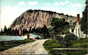 Cartolina d'epoca New Haven CT West Rock Mountain scena vista strada anni '10 - Foto 1 di 2