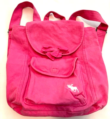 Mochila de Colección Años 90 Abercrombie & Fitch Para Mujer Rosa Caliente Algodón Alce Logo Bolso Y2K Foto 1 de 4