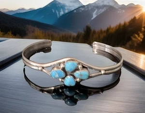 Navajo Larose Ganadonegro Sterling Silver Turquoise Cuff Bracelet Vintage - Picture 1 of 9