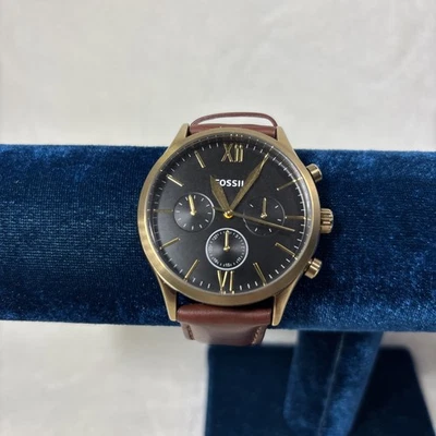 Fossil Fenmore BQ2404 Cronógrafo Tono Dorado Multifunción Marrón Lthr Correa ¡Nuevo Batt! Foto 1 de 4