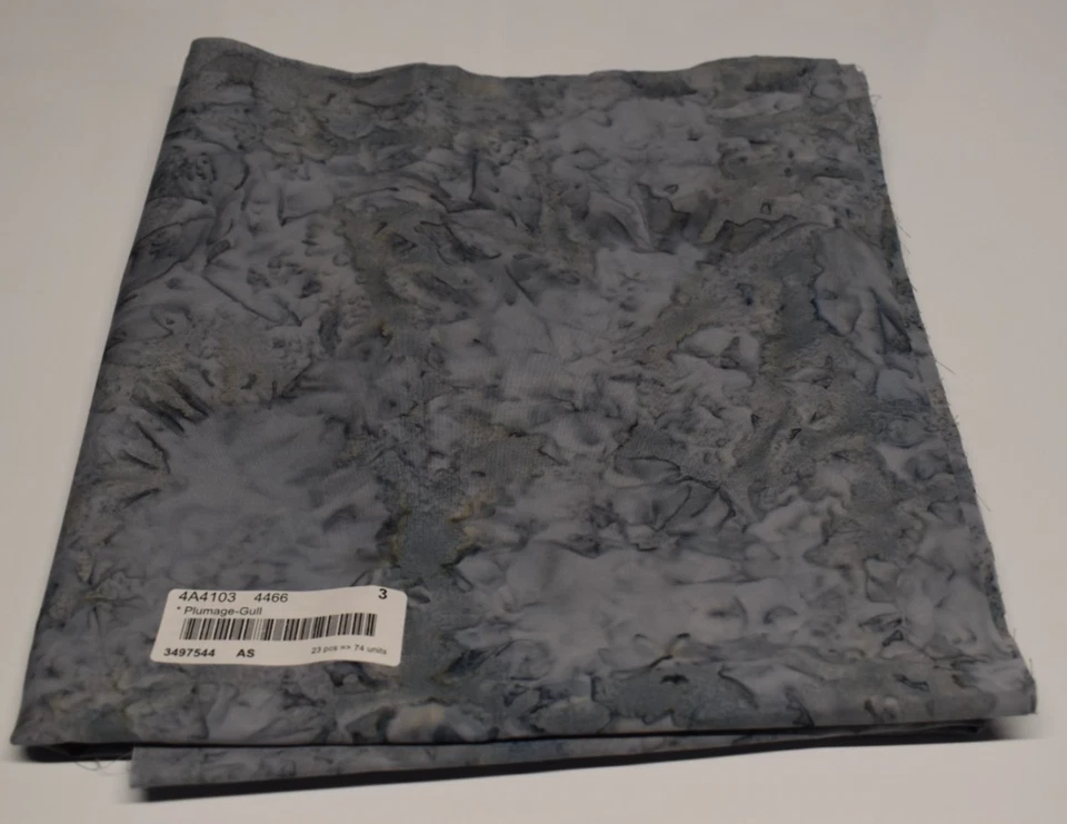 Batik fabric piece PLUMAGE GULL gray tan mottle watercolor tonal 3/4 YARD X 44" - Image 1 of 2