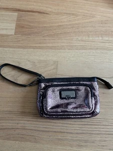 Bodhi Wristlet With Outside And Inside Pocket, Sparkly Pink With Black Trim - Picture 1 of 6