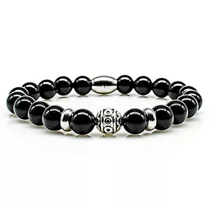 Onyx Armband Bracelet Perlenarmband Beads Kugel silber schwarz 8mm Edelstahl - Bild 1 von 2