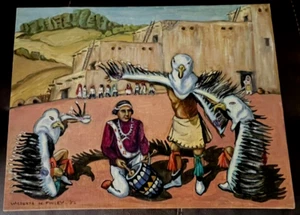 Vintage Arizona Adler Tänzer Cochito Indianer W.M. Finley Gemälde Jemez 1952 - Bild 1 von 5