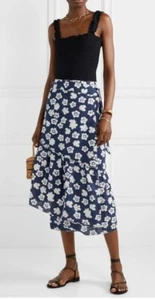 Apiece Apart Size 8 Iberia Wrap Skirt Woven Cotton Tiered Midi Raw Hem Designer - Picture 1 of 15