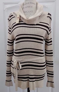 l.e.i. Belted Tunic Top Sweater Beige & brown stripe Women Juniors XXL New NWT - Picture 1 of 11