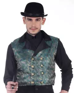 Steampunk Weste Herren viktorianischer Stil Gr/Gd Paisley zweireihig Kostümweste - Bild 1 von 1