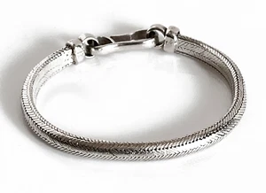 VTG. Sterling Silver Snake Chain Bracelet With Hook Eye Clasp, 6 1/2 Wrist 36gr - Picture 1 of 8