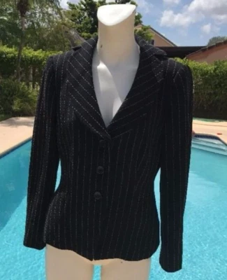 CHAQUETA ARMANI COLLEZIONI NEGRA LANA RAYAS BOTÓN DELANTERO Talla 8 HECHA EN ITALIA Foto 1 de 4