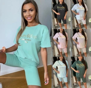 Womens Cycling Shorts Set 17 Womens Ladies Ye Saint West Top T-Shirt Cycling Shorts 2PCS Co ord Set Tracksuit