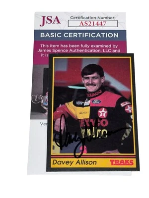 Davey Allison autographed 1991 TRAKS #28 VINTAGE TEXACO HAVOLINE card JSA COA - Image 1 of 2