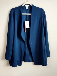 H Halston One Button Unlined Blazer Medium Draped Lapel Storm Blue NWT $88 TEAL - Picture 1 of 10