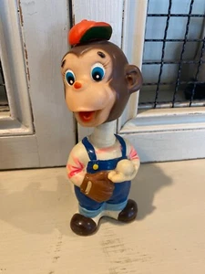 Vintage ALPS Japan Aufzieh Wackelkopf Affe Baseballspieler Spielzeug funktioniert sehr selten - Bild 1 von 9