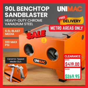 UNIMAC 90L Benchtop Sandblasting Cabinet Portable Sand Grit Blaster Abrasive Gun - Picture 1 of 1