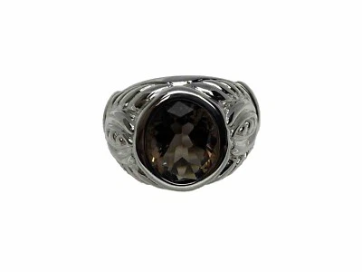 Judith Ripka Sterling Silver 925 12x14mm Smokey Quartz 16.5mm Width Ring Vintage - Image 1 of 4
