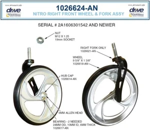 Replacement Part for Drive Nitro Rollator Front Fork/Wheel Assembly - Right - Picture 1 of 1